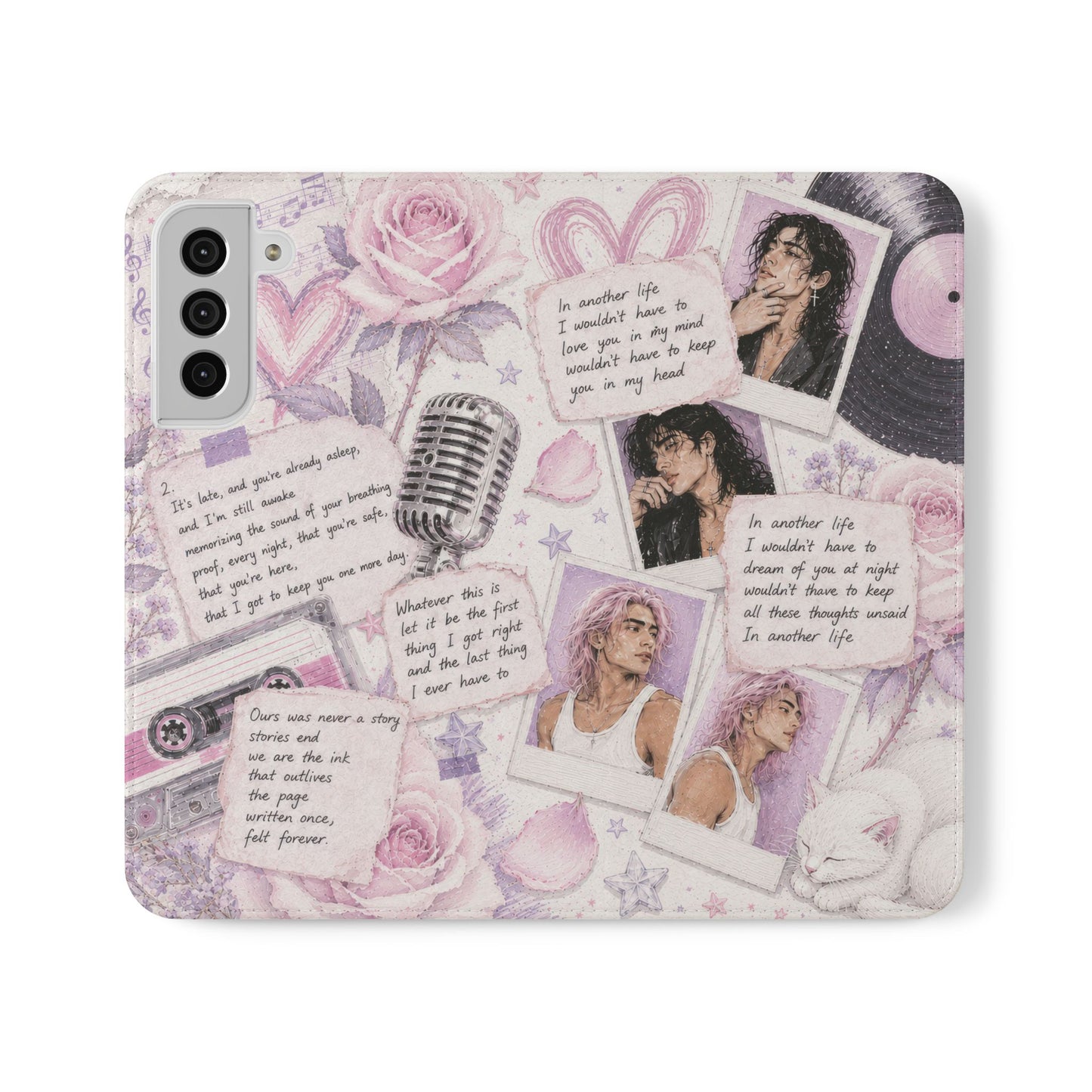 Lyric Flip Case | Light Pink and Lavender Romantic Aesthetic Phone Case | Music-Inspired Folio Wallet Case