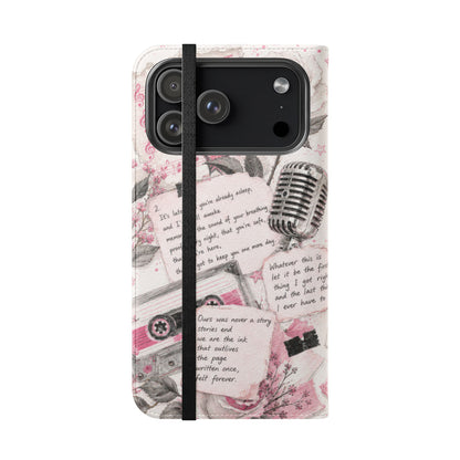Lyric Flip Case | Light Pink Romantic Aesthetic Phone Case | Music-Inspired Folio Wallet Case