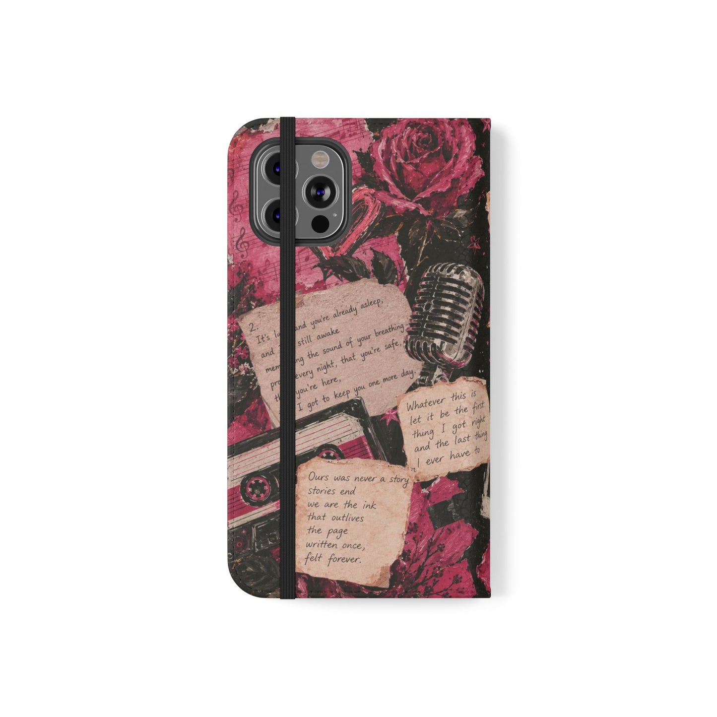 Lyric Flip Case | Dark Romantic Aesthetic Phone Case | Music-Inspired Folio Wallet Case
