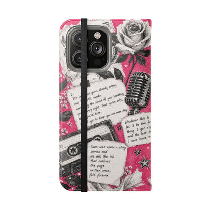 Lyric Flip Case | Bright Pink Romantic Aesthetic Phone Case | Music-Inspired Folio Wallet Case
