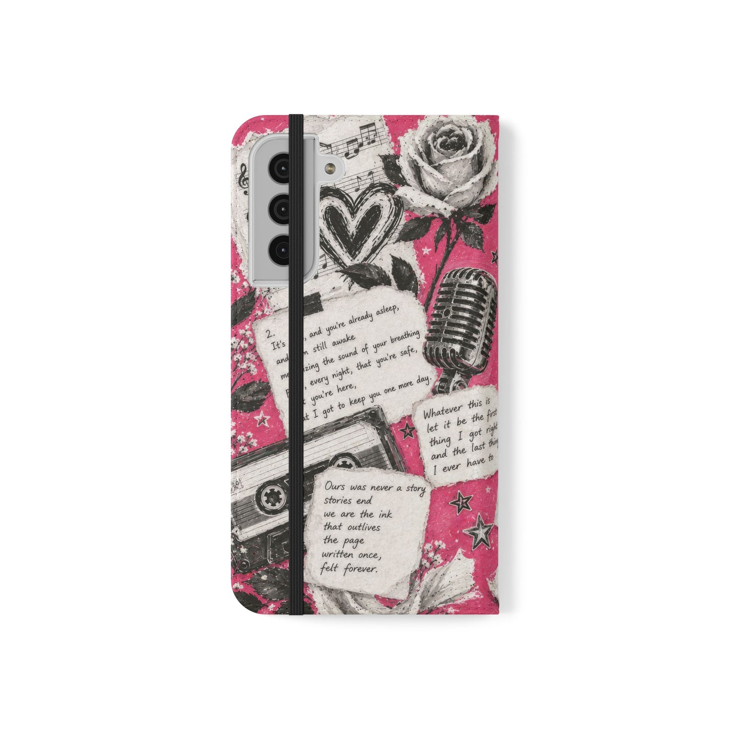Lyric Flip Case | Bright Pink Romantic Aesthetic Phone Case | Music-Inspired Folio Wallet Case