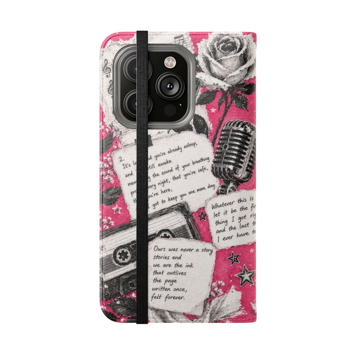 Lyric Flip Case | Bright Pink Romantic Aesthetic Phone Case | Music-Inspired Folio Wallet Case