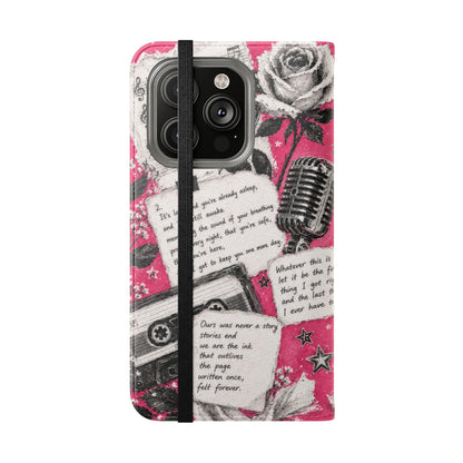 Lyric Flip Case | Bright Pink Romantic Aesthetic Phone Case | Music-Inspired Folio Wallet Case