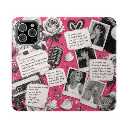 Lyric Flip Case | Bright Pink Romantic Aesthetic Phone Case | Music-Inspired Folio Wallet Case