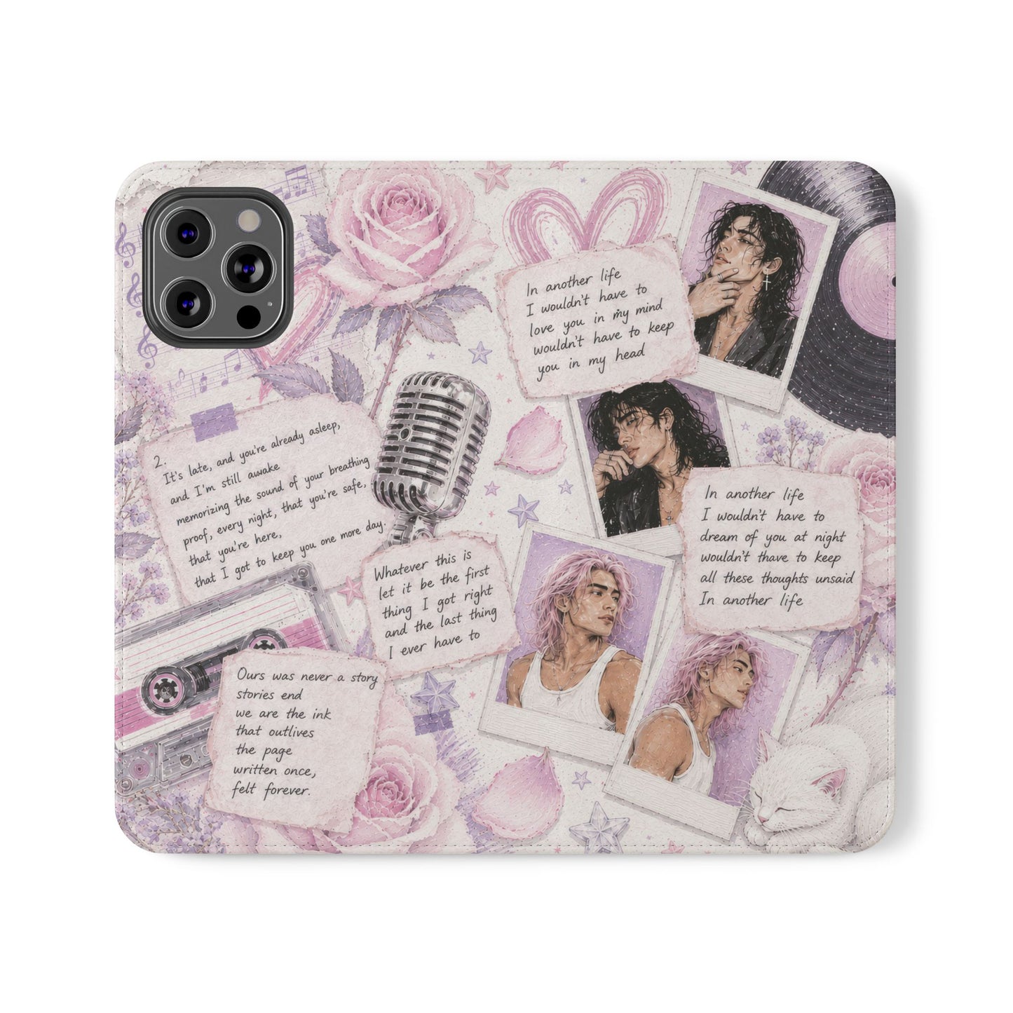 Lyric Flip Case | Light Pink and Lavender Romantic Aesthetic Phone Case | Music-Inspired Folio Wallet Case