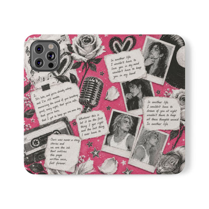 Lyric Flip Case | Bright Pink Romantic Aesthetic Phone Case | Music-Inspired Folio Wallet Case