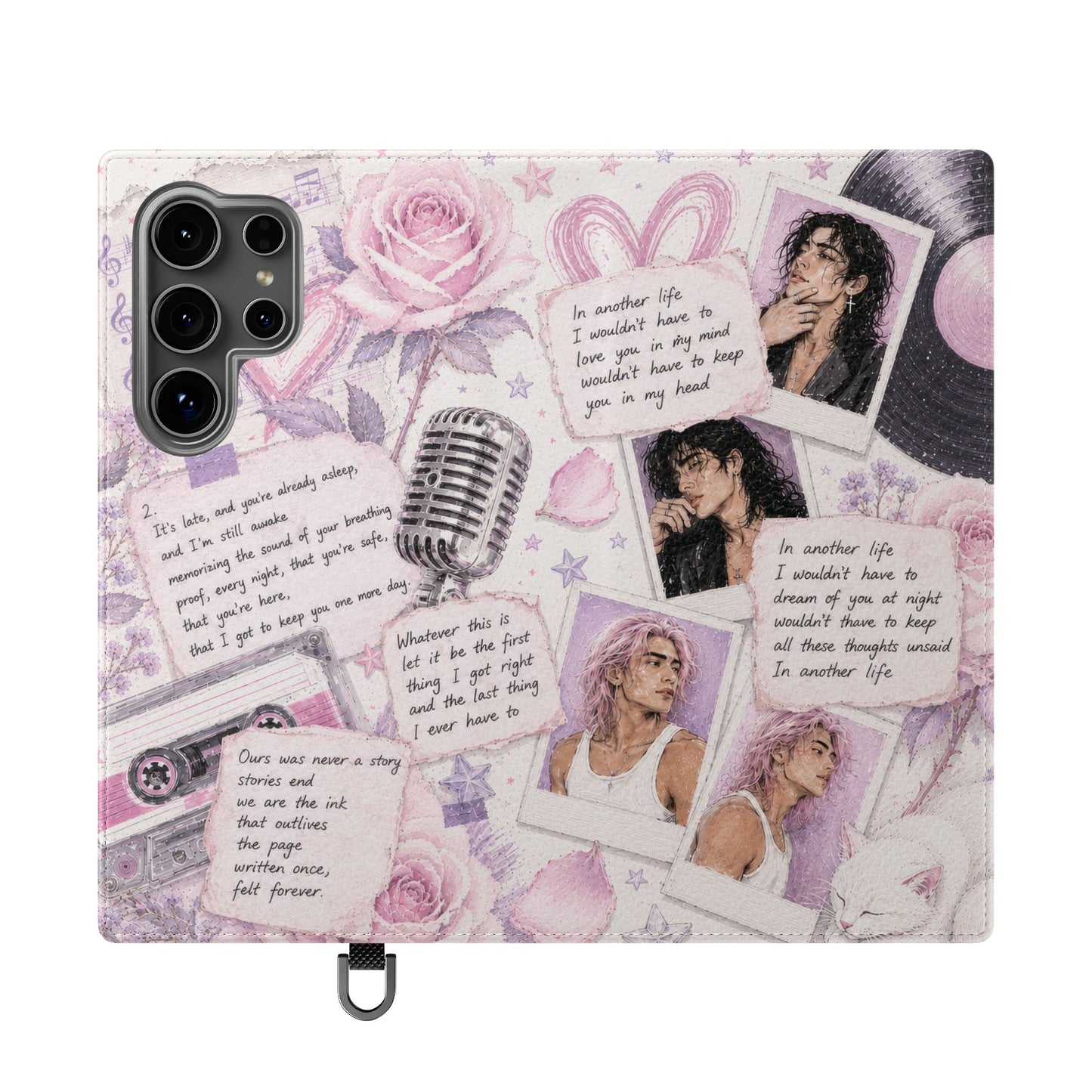 Lyric Flip Case | Light Pink and Lavender Romantic Aesthetic Phone Case | Music-Inspired Folio Wallet Case