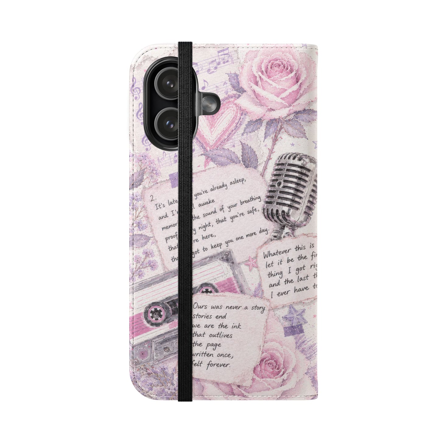 Lyric Flip Case | Light Pink and Lavender Romantic Aesthetic Phone Case | Music-Inspired Folio Wallet Case