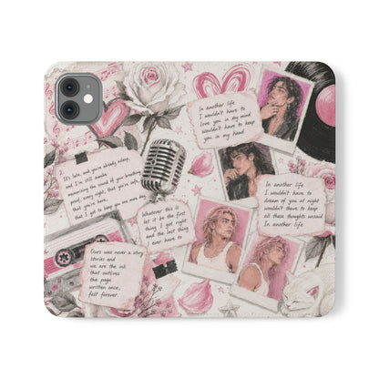 Lyric Flip Case | Light Pink Romantic Aesthetic Phone Case | Music-Inspired Folio Wallet Case