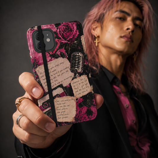 Lyric Flip Case | Dark Romantic Aesthetic Phone Case | Music-Inspired Folio Wallet Case