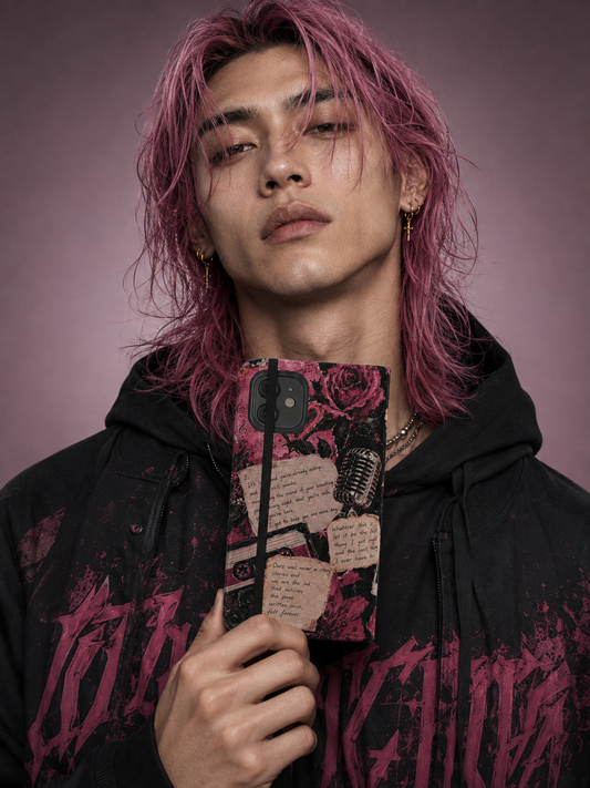 Lyric Flip Case | Dark Romantic Aesthetic Phone Case | Music-Inspired Folio Wallet Case