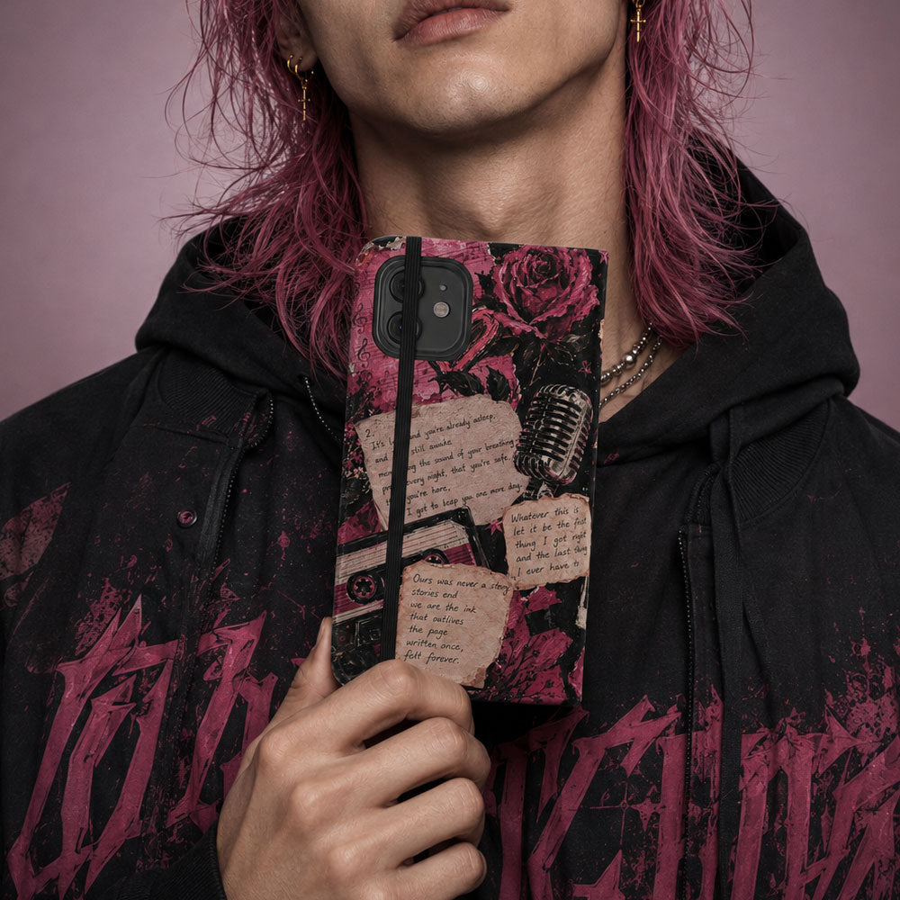 Lyric Flip Case | Dark Romantic Aesthetic Phone Case | Music-Inspired Folio Wallet Case