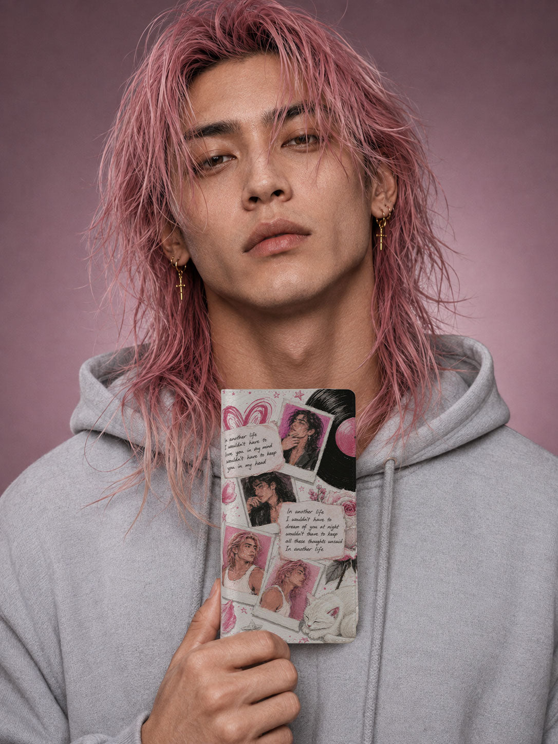 Lyric Flip Case | Light Pink Romantic Aesthetic Phone Case | Music-Inspired Folio Wallet Case